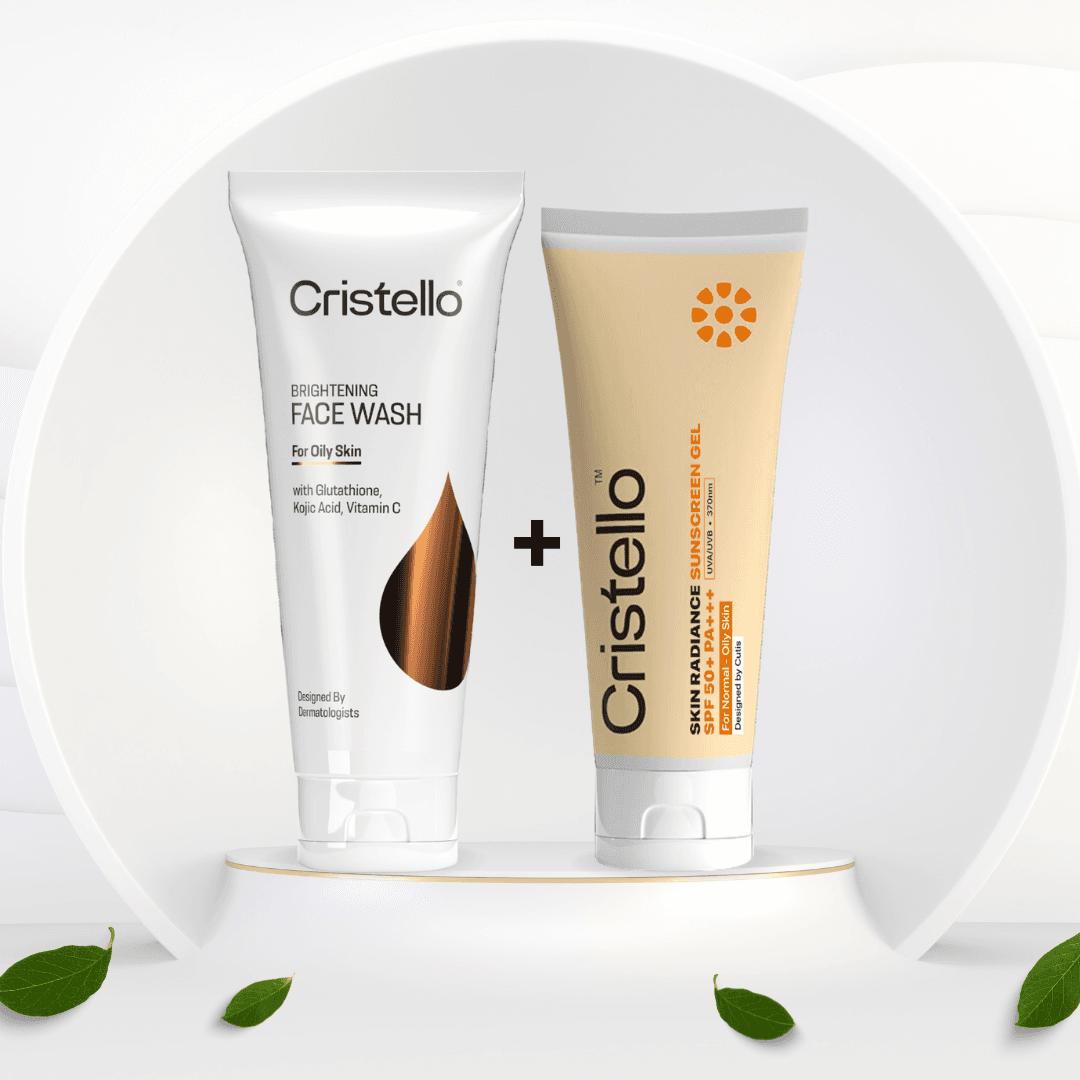 Cristello Brightening Facewash + Skin Radiance Sunscreen Gel for Oily Skin (70g +