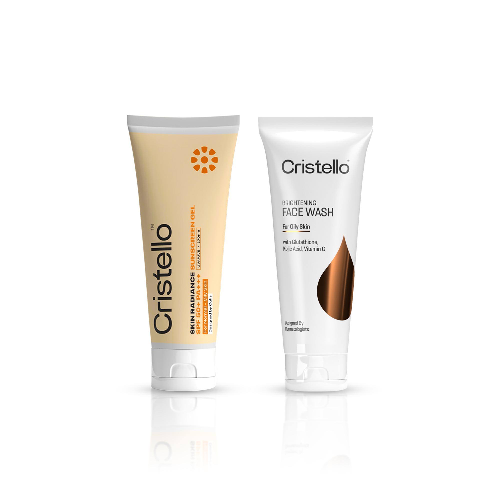 Cristello Brightening Facewash + Skin Radiance Sunscreen Gel For Oily Skin