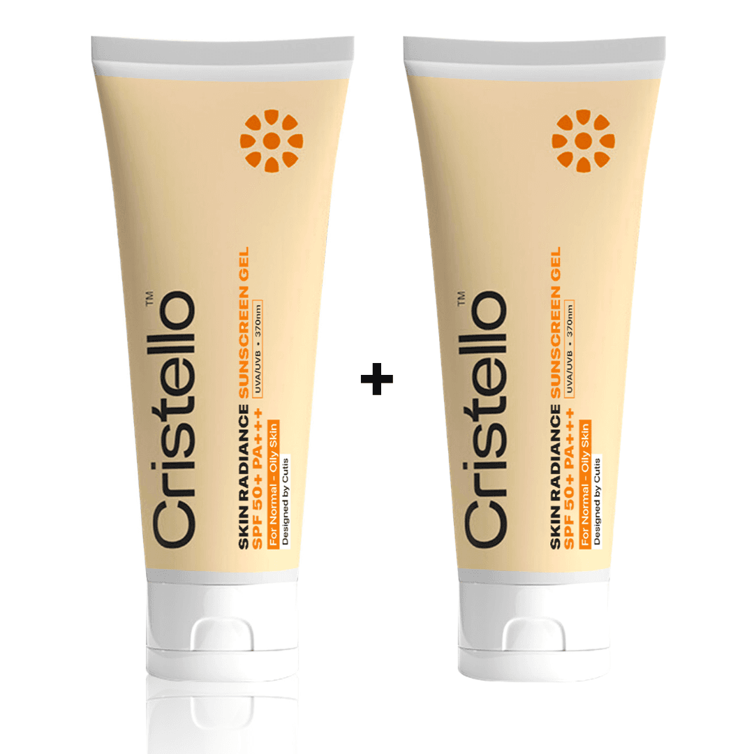 Cristello Combo Skin Radiance Sunscreen Gel SPF 50+ Light Weight No White Cast Broad Spectrum PA +++ For Oily Skin